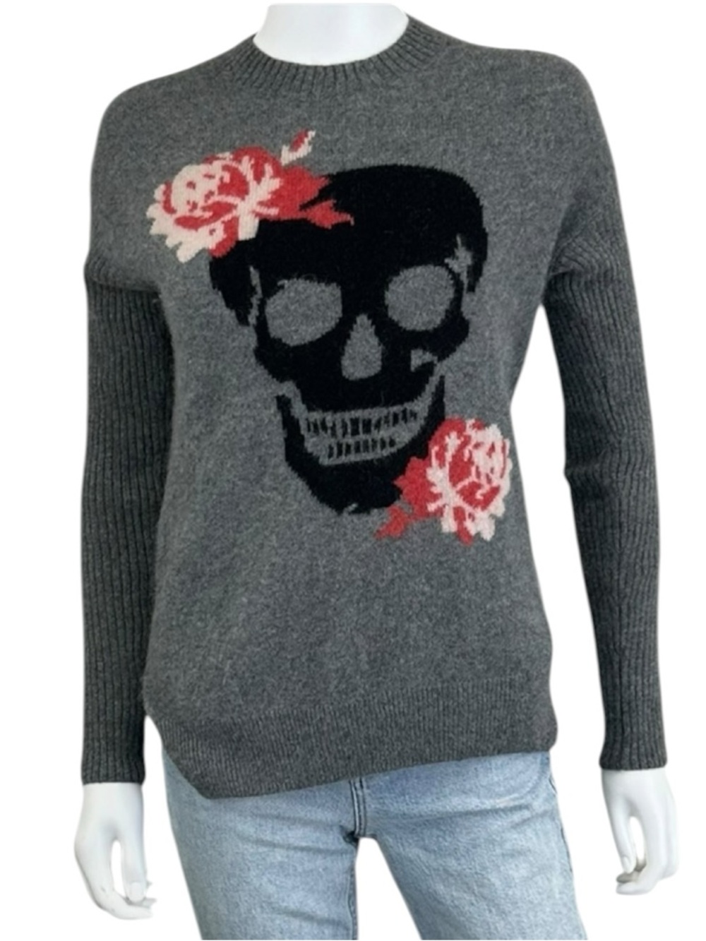 SKULL CASHMERE Grey Skull Sweater Size XS